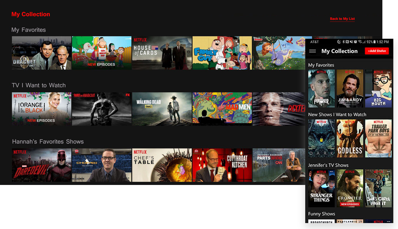 Netflix redesign shown on desktop and mobile with a My Collection screen