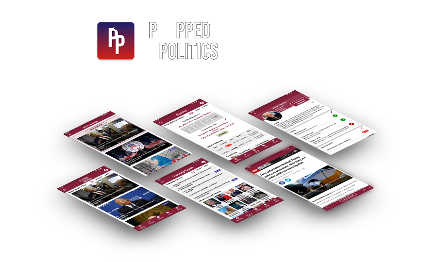 Six Popped Politics screens arranged in an angled grid